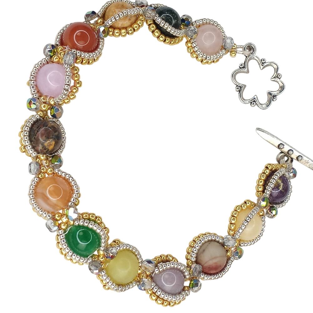 HANDMADE~Empty Nest Gemstone Bracelet ~ 7½"   Glam Natural Colorful